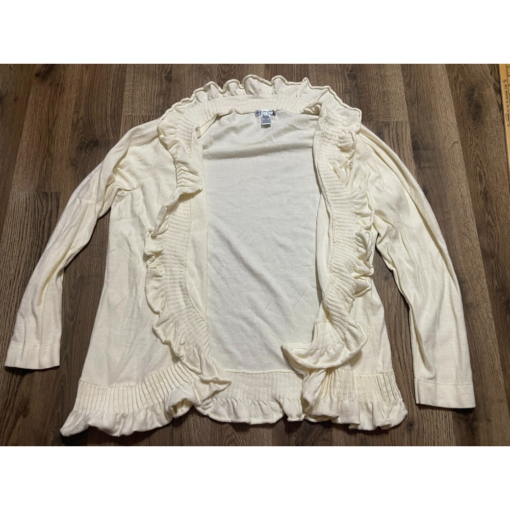 Willow Bay Sweater, Women's Size 2X, White, Open Ruffled Cardigan, Long Sleeve